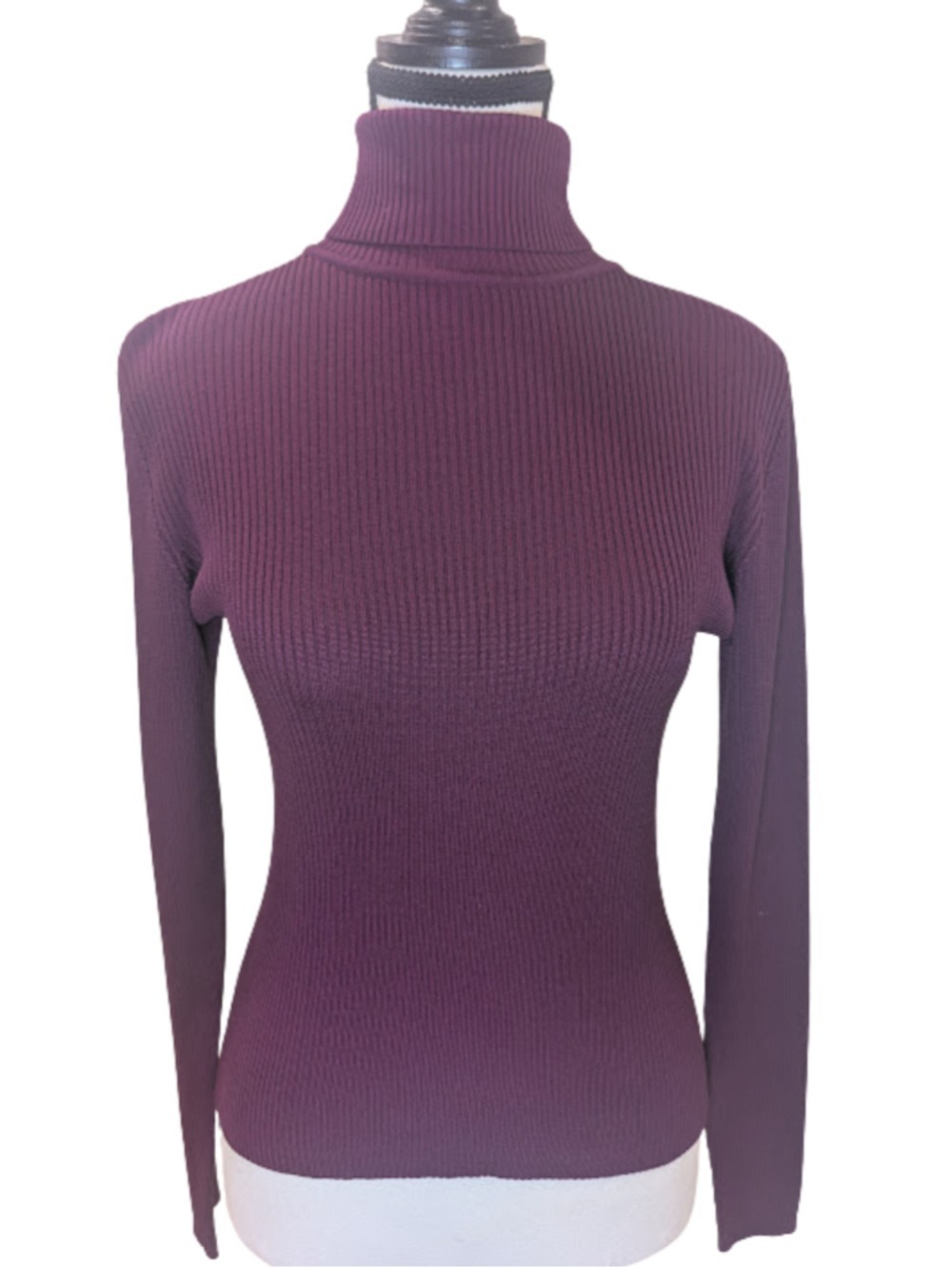 Georgiou Studio 100% Silk Ribbed Turtleneck Sweater S Plum Berry Purple Luxury